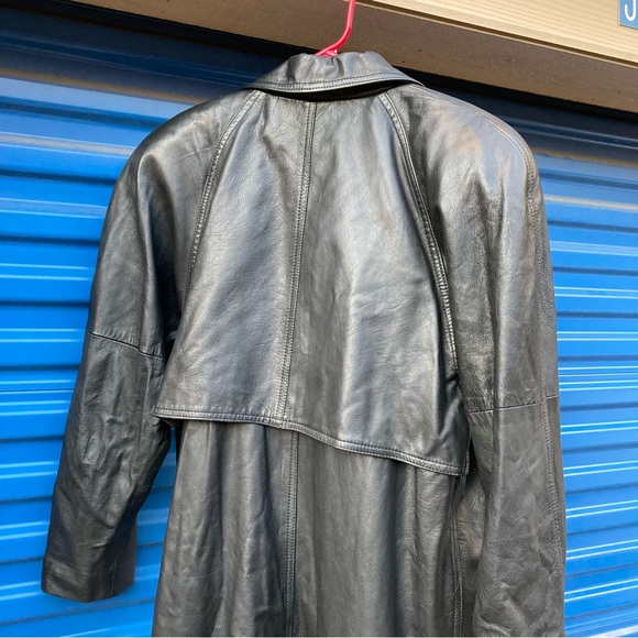 Classic Black Leather Trench Coat - Picture 12 of 16